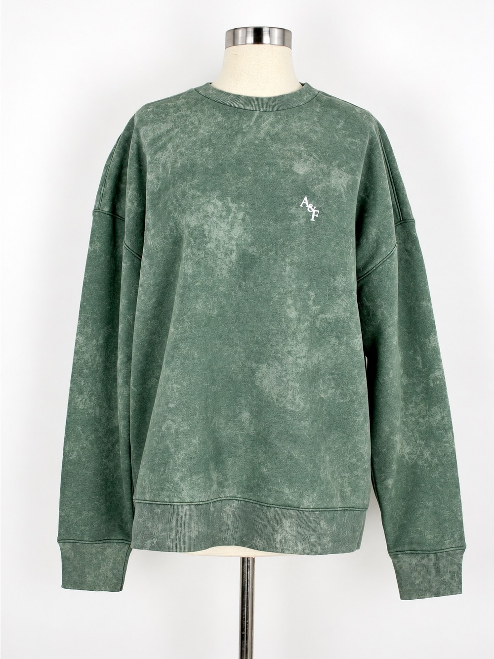 Abercrombie & Fitch Men's Green Mineral-Wash Crewneck Sweatshirt Large